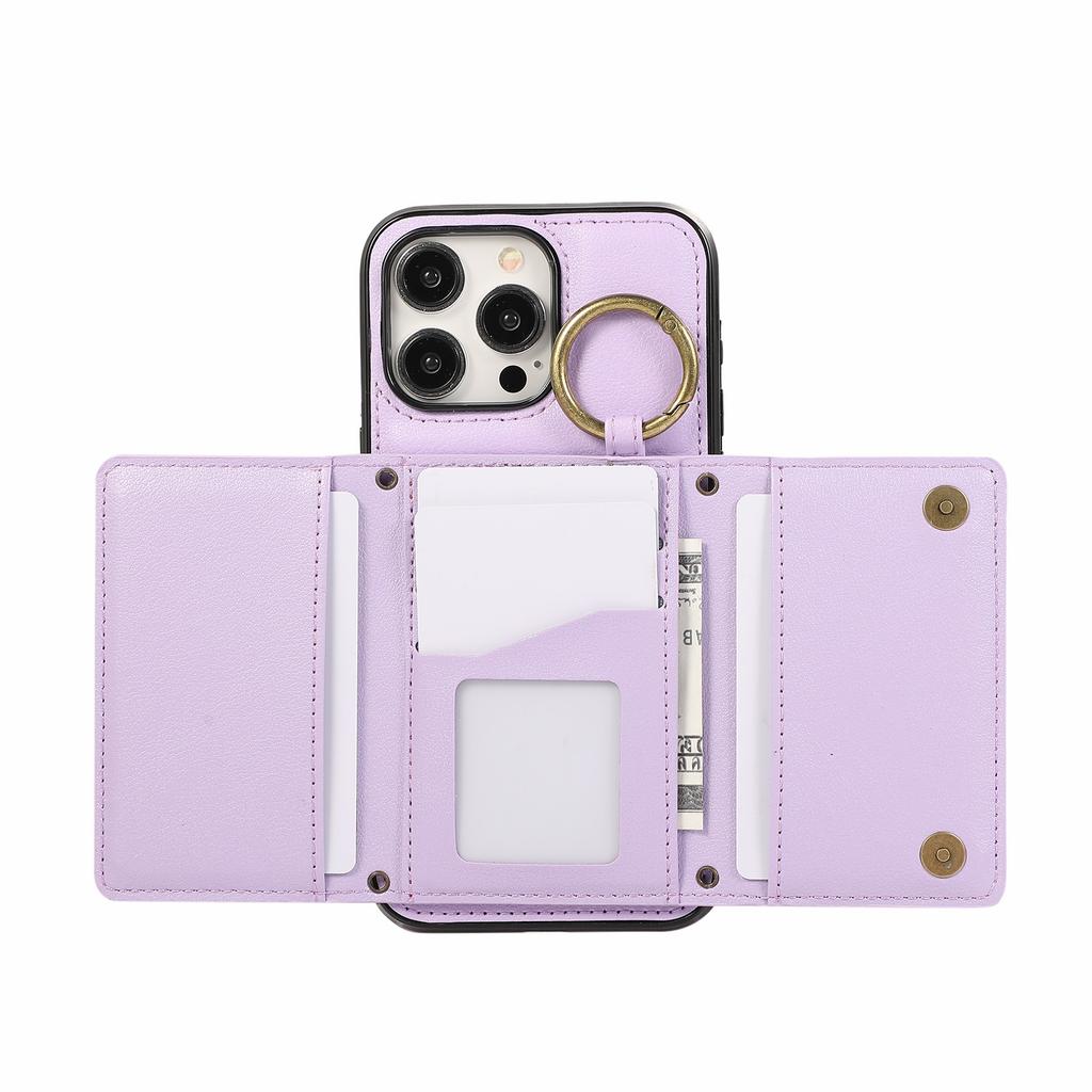 For iPhone 16 Pro Leather Back Cover Zipper Wallet Kickstand Phone Case with Shoulder Strap