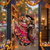 Celebration Accessories Day of The Dead Window Clings Halloween Double-Sided Skull Sticker Decals Colorful Flower Skeleton Static for Mexican House