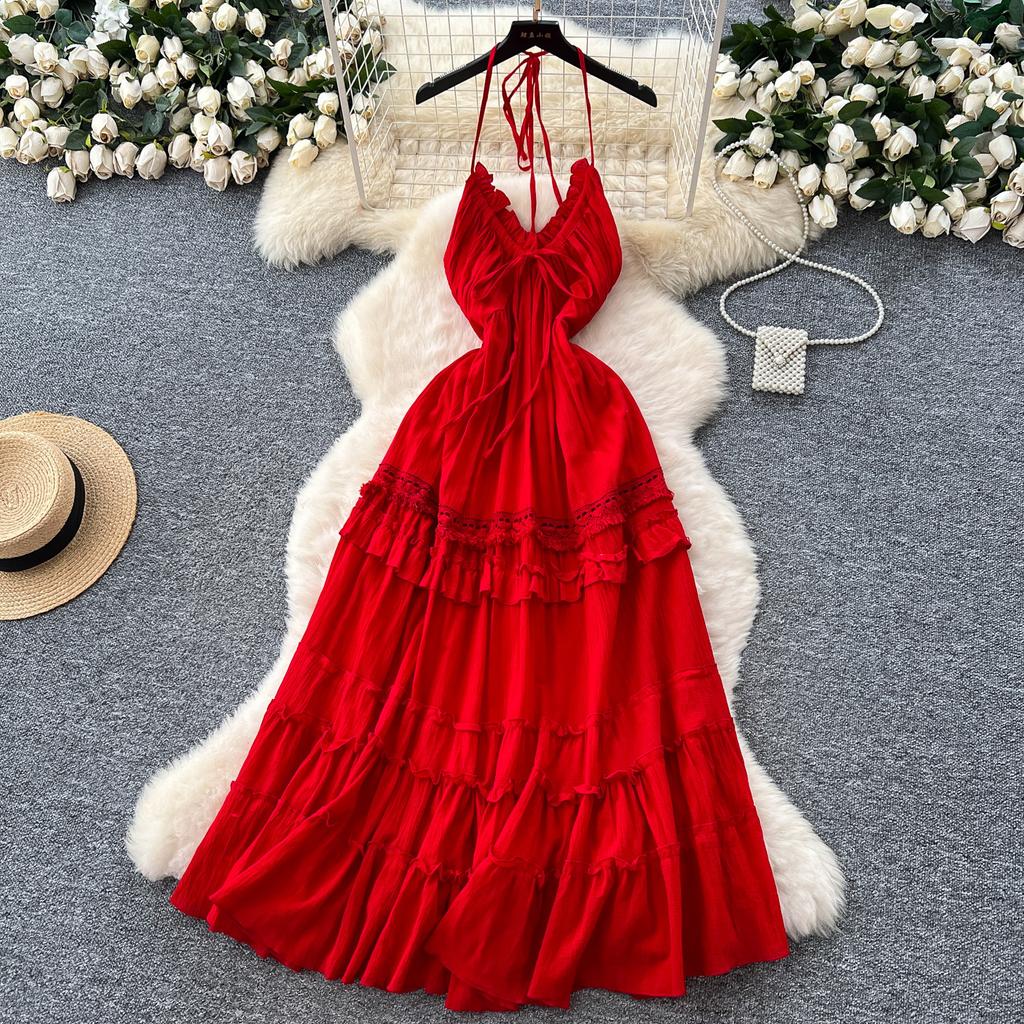 Pure desire style sexy burgundy long-sleeved dress women's French slim A-shaped dress high waist elegant temperament long dress