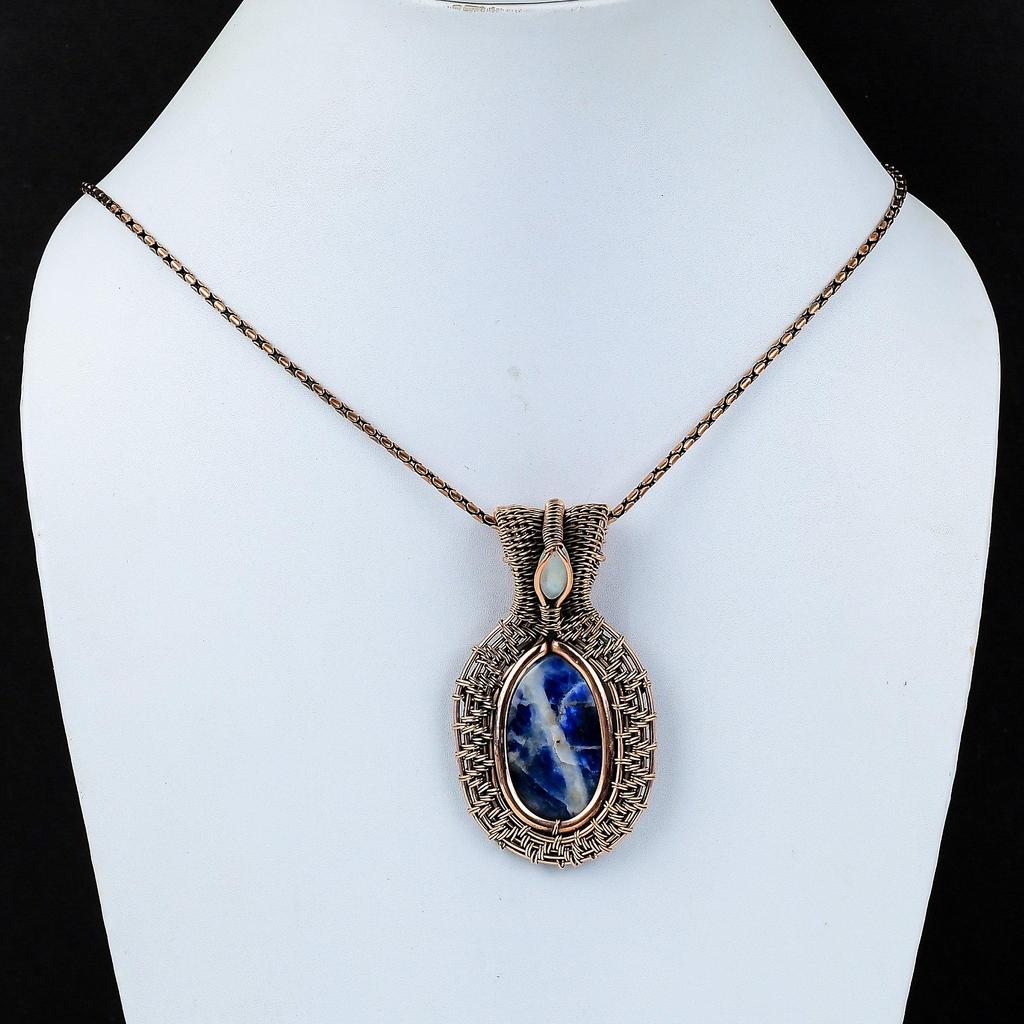 Wonderful Sodalite & Moonstone Gemstone Handmade Pure Copper Wire Wrap Jewelry Pendant