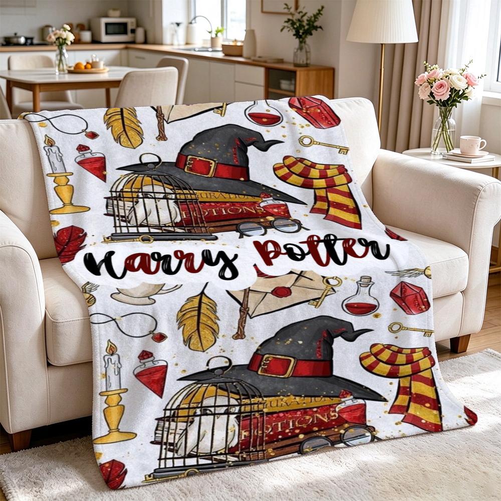 Harry Potter Magical Journey Printed Flannel Blanket Soft Comfortable Fleece Blanket For Living Room Bedroom Study Party Decor Birthday Gift
