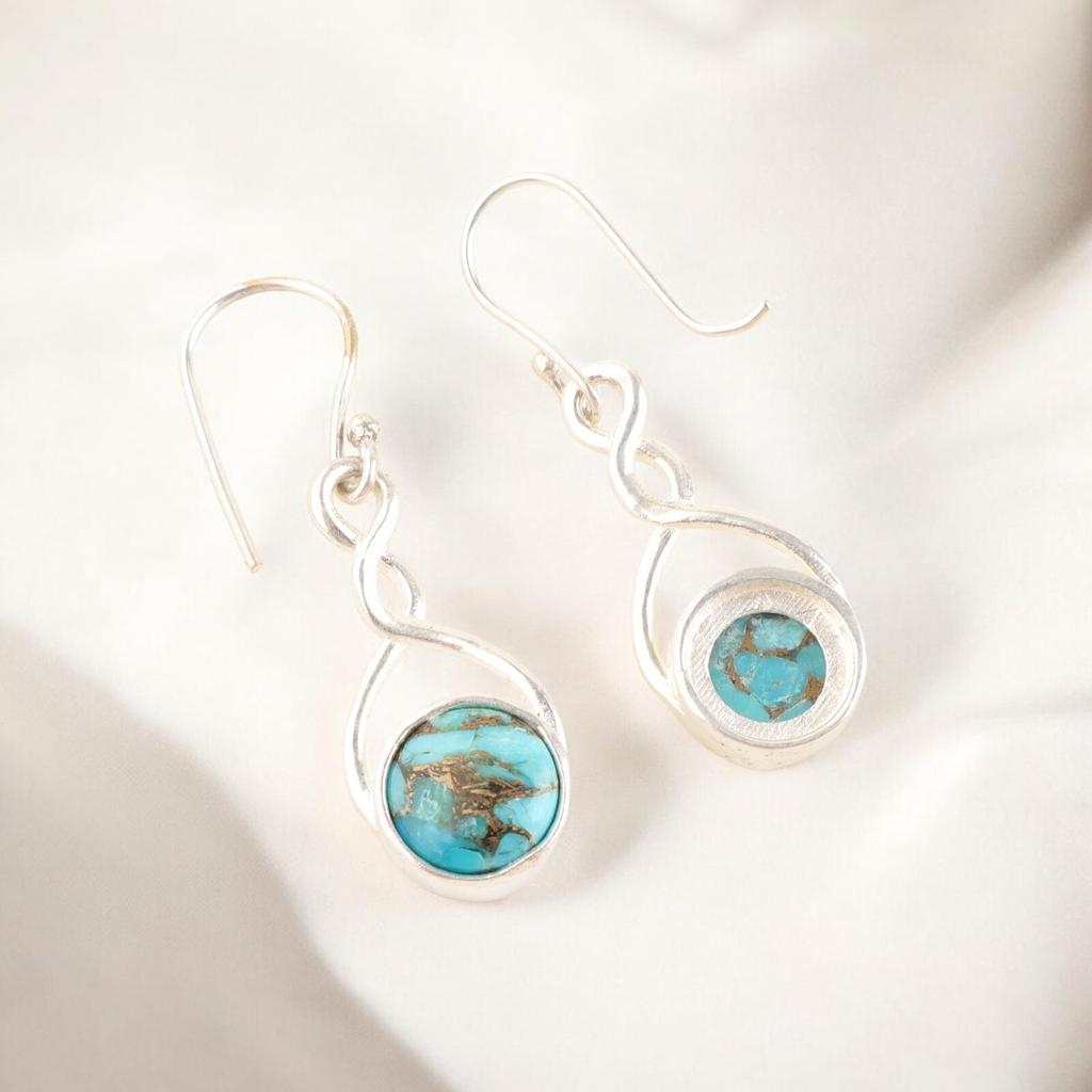 Natural Blue Copper Turquoise Gemstone 925 Sterling Silver Handmade Earring1.68" CE-15-46