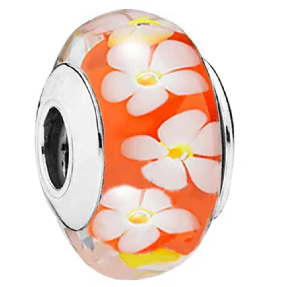 New Original Copper Murano Glass Flower And Leaf Cosmic Rainbow Charm Beads For Bracelet Diy Women Jewelry Gift