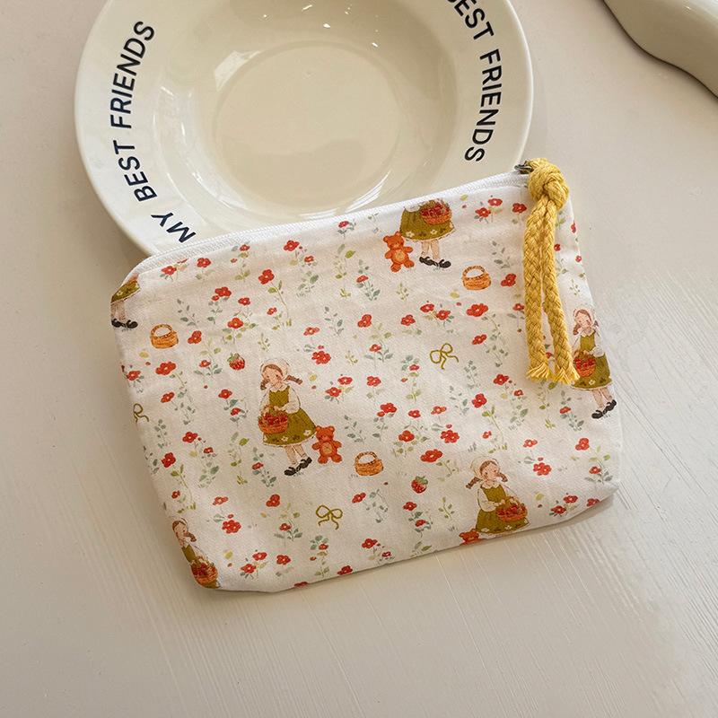 Mini-Baumwoll-Blumen-Organizer-Taschen für Damen, kleine Stoff-Kosmetik-Make-up-Tasche, kleine Geldbörse, Münzfach, Kinder-Kosmetiketui