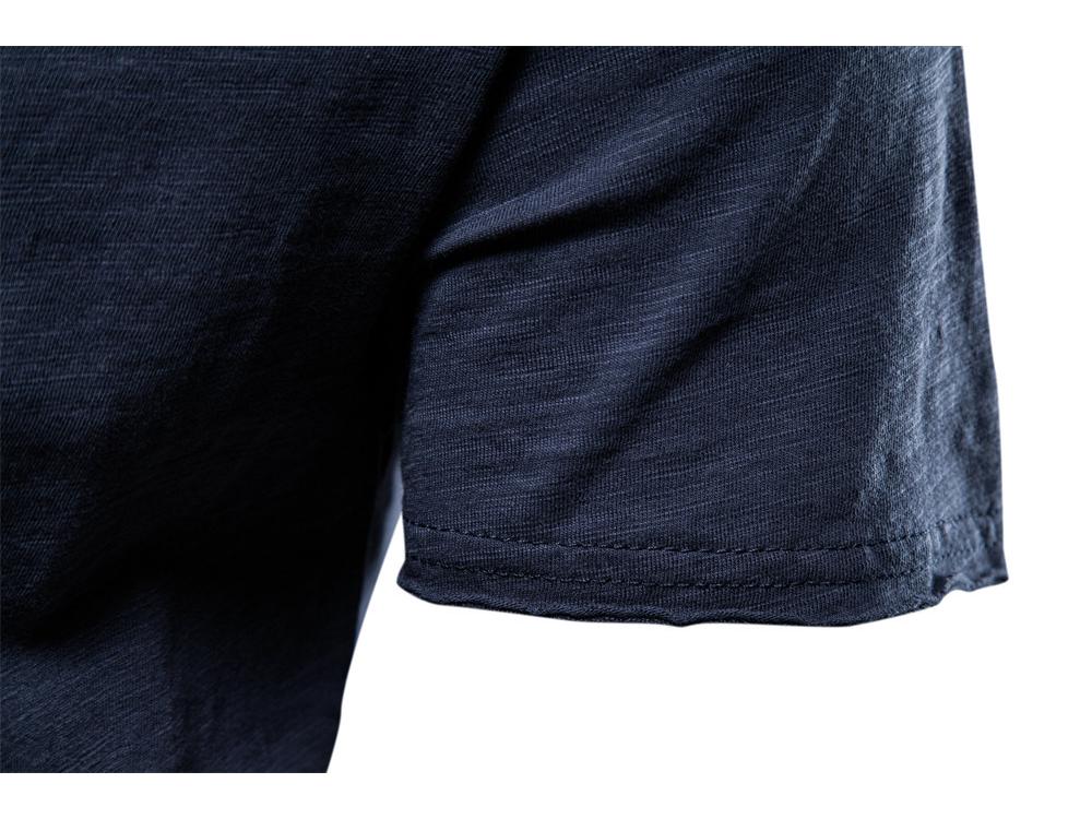 Herren Sommer V-Ausschnitt T-Shirt - Reine Baumwolle Slub, Unifarbe, Kurzarm