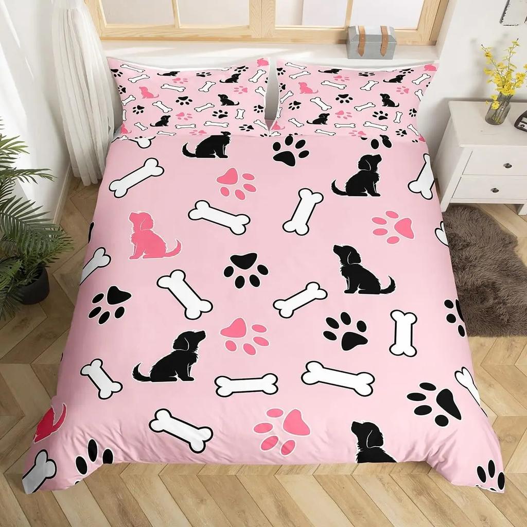 3D Print Dog Paw Print Bedding Set King Purple Galaxy Puppy Footprint Duvet Cover Pets Animal Themed Quilt Cover Set
