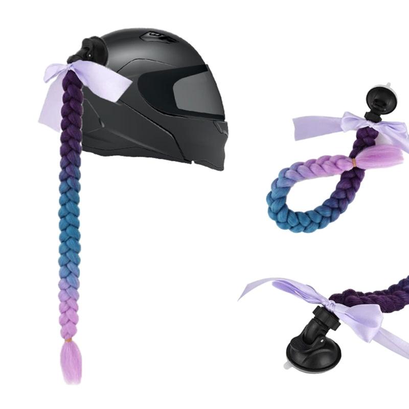2pcs Motorcycle Helmets Ponytail with Bowknot Detachable Suction Cup Helmets Pigtail Universal Helmets Braid Multi Color