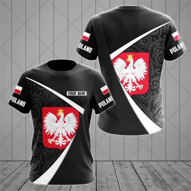 T-shirt à manches courtes et col ras du cou pour homme, surdimensionné, ample, à la mode, avec Badge de drapeau polonais, Camouflage de guerrier imprimé en 3D, séchage rapide