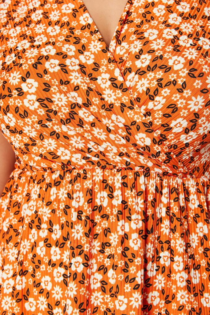 Damenmode Neues Plus-Big-Size-Kleid Grünes Strickkleid mit V-Ausschnitt und Blumenmuster