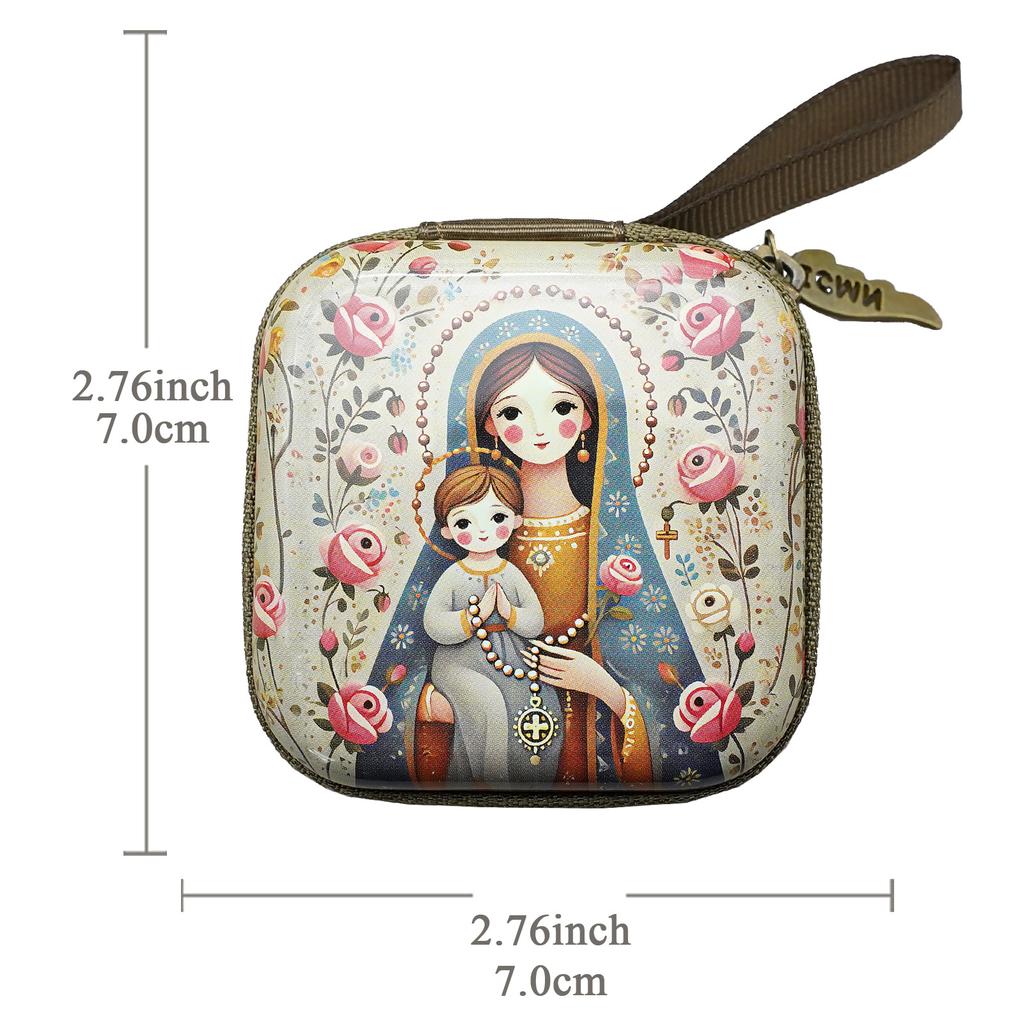 Square Cartoon Rosary Bag 7X7cm Thickness 3.3cm Feather Zipper Storage Box