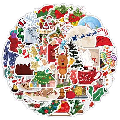 50 Sevimli Noel Doodle Çıkartması, Su Bardağı Su Geçirmez Dekoratif Çıkartmalar, Sevimli Kardan Adam Tatil Çıkartmaları