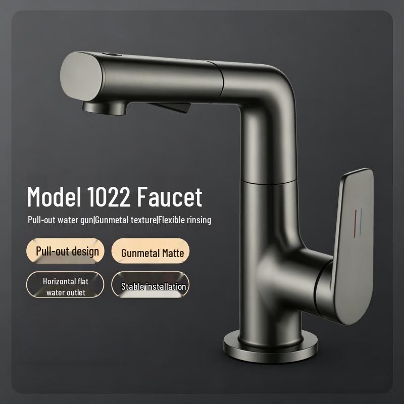 Qidanna Gunmetal Gray Pull-out Swivel Bathroom Faucet
