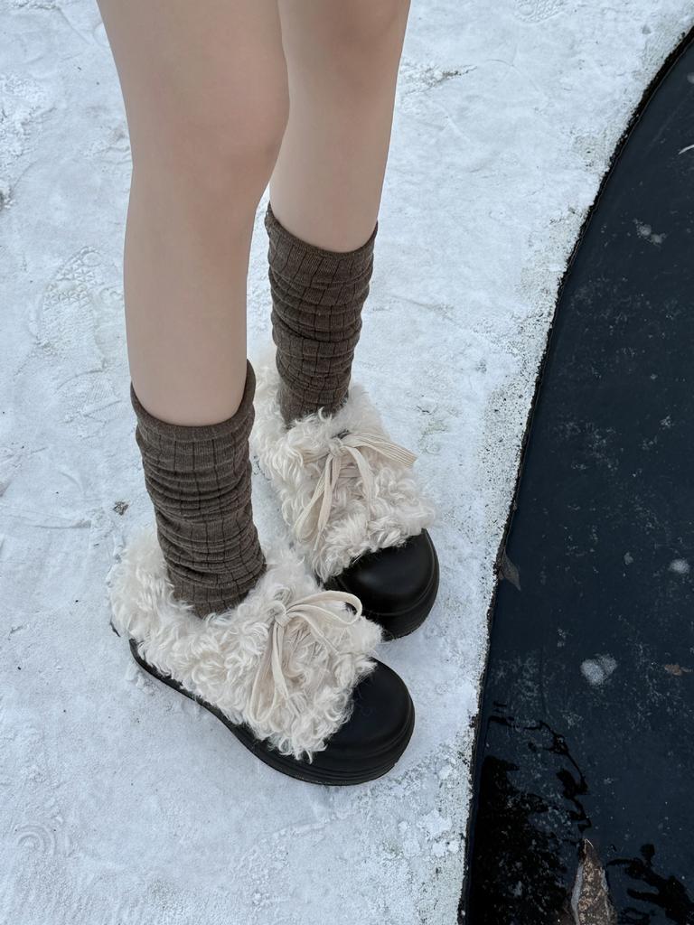 Thick-soled Burst Leather Fur Snow Boots Women's 2025 Autumn and Winter New Velvet Thickened Cotton Shoes