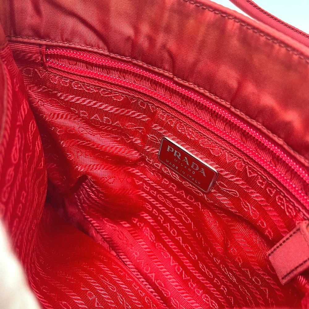 Prada B8725 Logo Tote Bag, Shoulder Bag, Triangle Plate Hand Bag Nylon Red
