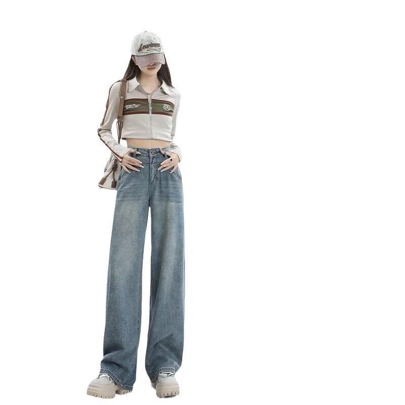 Women s High Waist Extra Long Wide Leg Jeans - Autumn 2024 Trend M синий