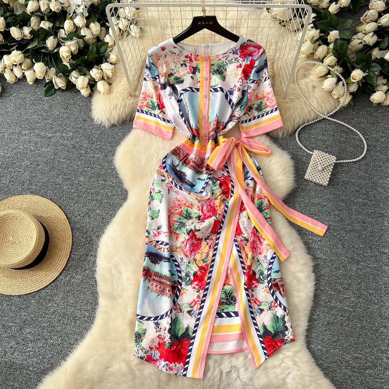 

Літні жіночі дизайнерські вінтажні сукні з принтом з коротким рукавом і шнурівкою, тонкі облягаючі вечірні сукні-олівець L рожевий