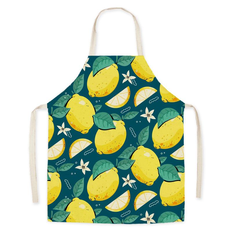 Kitchen Linen Apron Summer Orange Lemon Print Fruit Pattern Parent-child Sleeveless Apron Kitchen Cooking Home Cleaning Apron