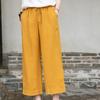 Women's Summer Cotton Linen Wide-Leg Pants - Versatile, Slimming, Nine-Point
