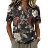 Damen Kurzarm Henley Shirt Knopfleiste Baumwoll-Leinen-Mischung Lässiges Bedrucktes Oberteil Leicht Atmungsaktiv Sommerbluse