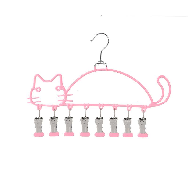 Cat Shape Clothes Drying Rack 8 Clips Capacity Windproof Waterproof Metal Hanger Balcony Sock Drying