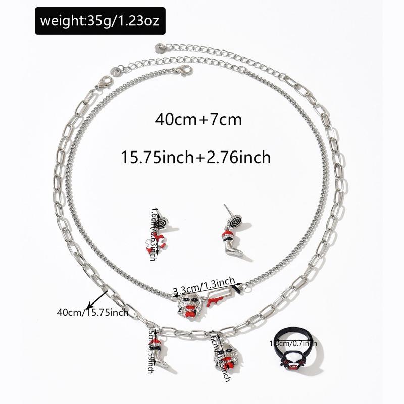 Halloween Horror Dark Wind Necklace Stud Earring Set Personality Trend Vampire Bloody Drip Oil Ring Accessories Female