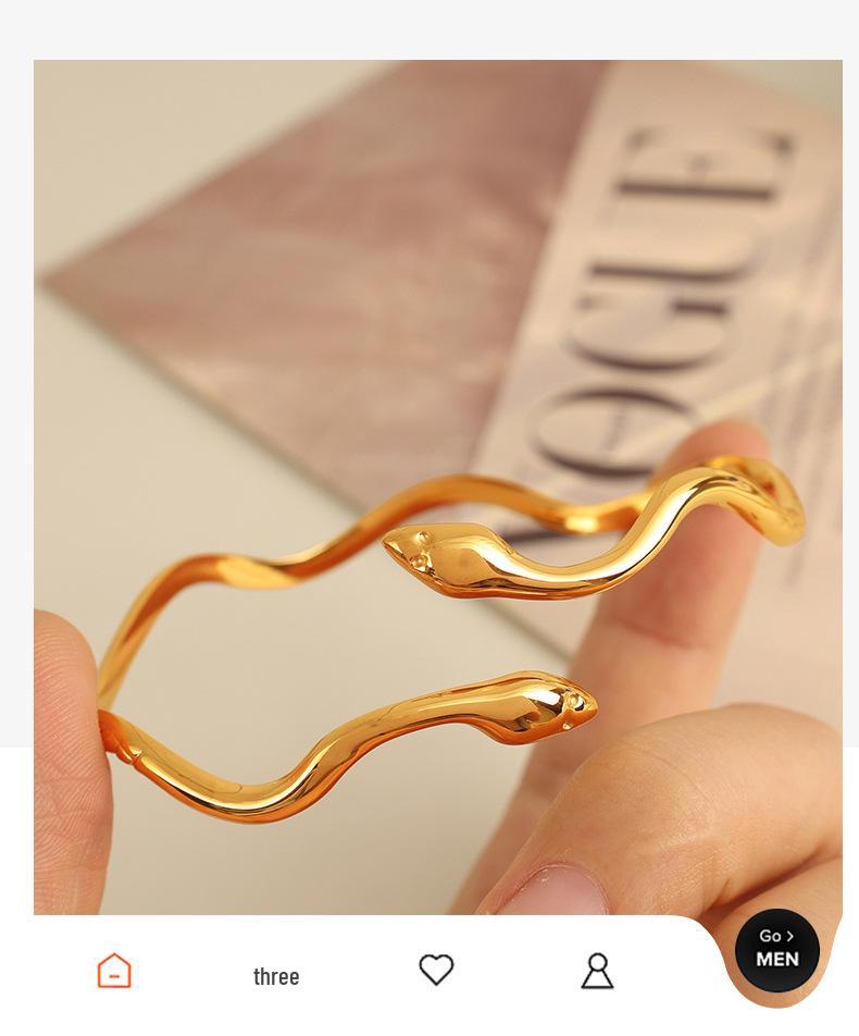 High-End Stainless Steel Spirit Snake Design Open Bracelet for Girls