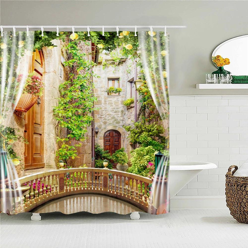 3D Waterproof Fabric Polyester Shower Curtains landscape Outside the Window Bathroom Curtains With Hooks Bathtub Decor Screen
