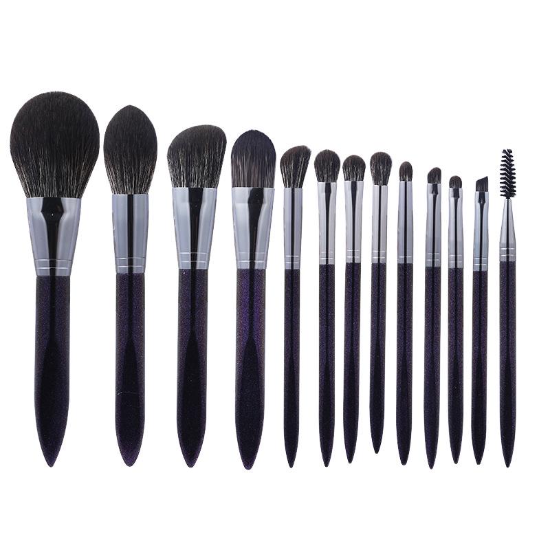 Phantom Purple 13-Piece Face Makeup Brush Set - Long Handle Blending Tools for Eyeshadow & More.
