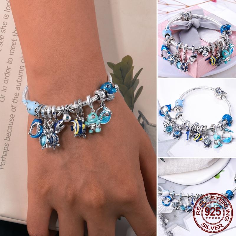 copper Authentic Charm Bead Charms Blue Sea Butterfly Whale CZ Charm Bead Charms Bead Charms Compatible With Authentic Accessories Bracelets Do It You