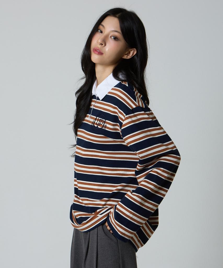 UNKNOWN PLANET Ivy Stripe Rugby Collar Shirt Brown