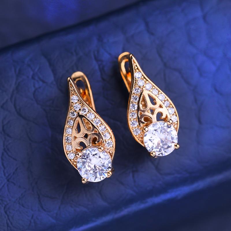 FEEYOO Clip Earrings Rose Gold Color Fashion Earring For Women Cubic Zirconia Stud Earrings Jewelry