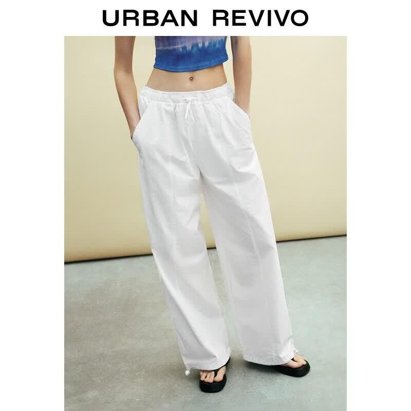 UR2026 Women s Summer Cotton Drawstring Wide-Leg Pants XS