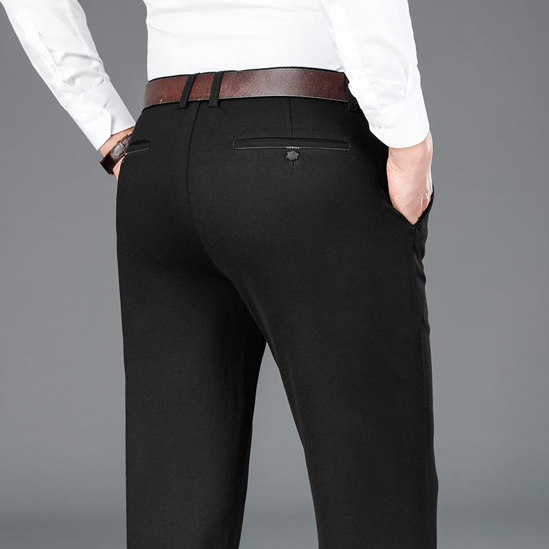 Elastic straight leg suit pants for men, comfortable high waisted knitted casual pants, straight leg loose drape suit pants for men