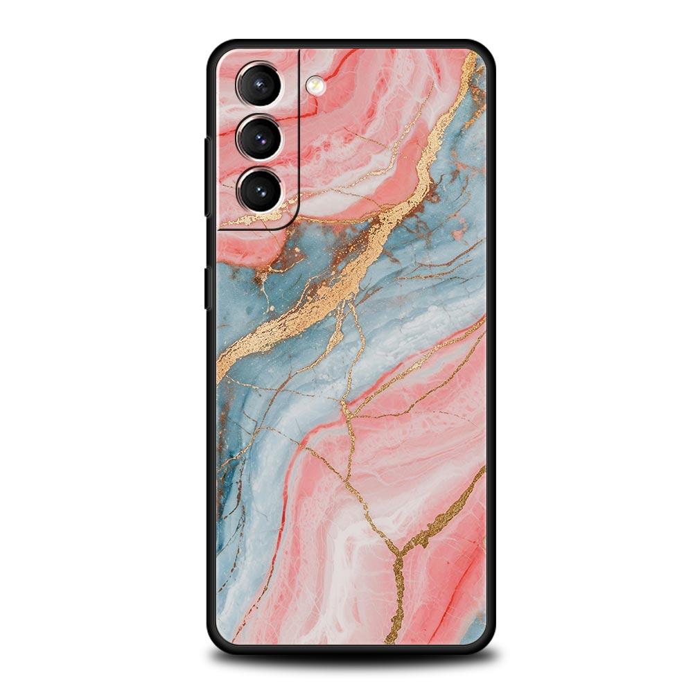 Fashion Gold Pink Marble Phone Case For Samsung Galaxy S26 Ultra S25 Plus S24 FE S23 S22 5G S21 S20 Cover Black Soft