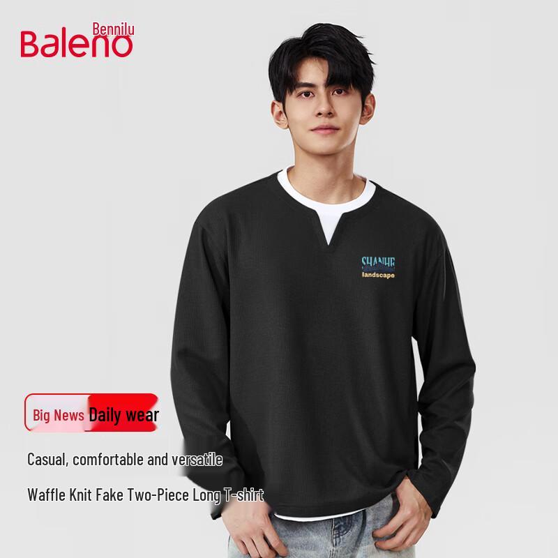 Baleno Men's Long-Sleeve Waffle Knit Round Neck T-Shirt
