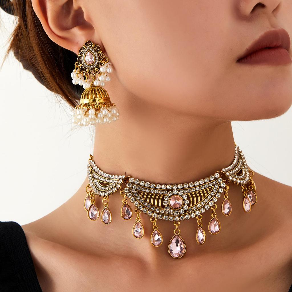 Middle Eastern Style Water Drop Necklace & Bell Earring Set