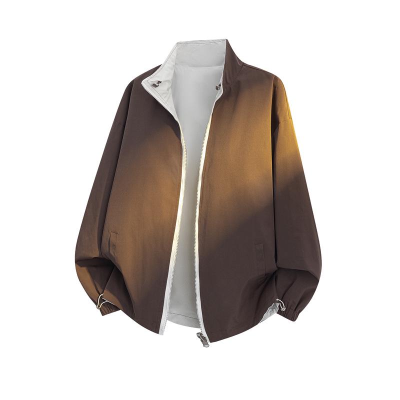 Reversible Stand Collar Unisex Jacket, 2025 Spring/Autumn, American Plus Size, Loose Fit, Casual Windproof Design.