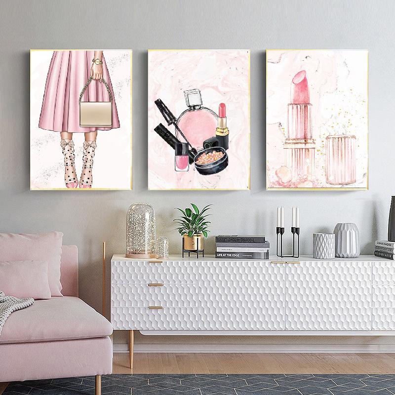 High Heels Lipstick Perfume Flower Nordic Posters Fashion Gir And Prints Wall Art Canvas Painting Wall Pictures For Living Room