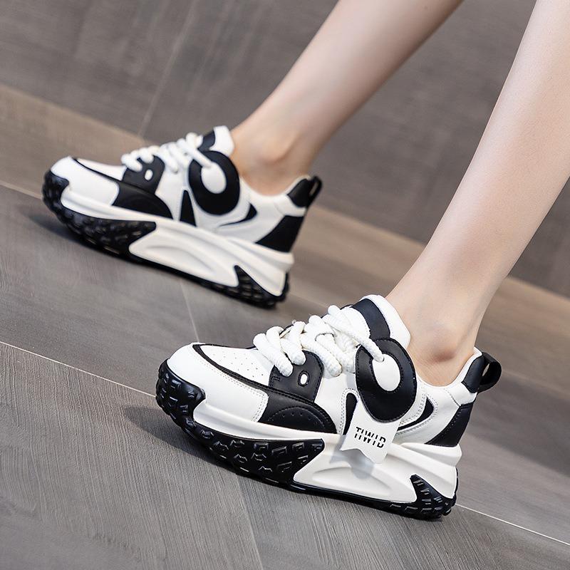 Pop shoes black and white thick bottom casual fashion small white sneakers