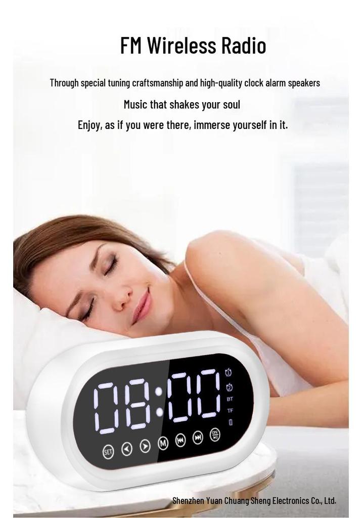 New Portable Bluetooth Speaker with Dual Alarm Clock and Card Slot, Heavy Bass for Home Use