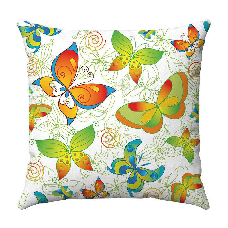 Seamless Watercolor Butterfly Digital Printing Short Plush Pillow Covers for Car Sofa Office Cushion Cover Home Goods 60x60cm