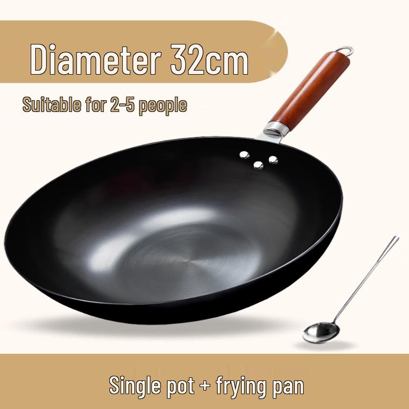 

LIEI 32CM Pre-Seasoned Flat Bottom Iron Wok