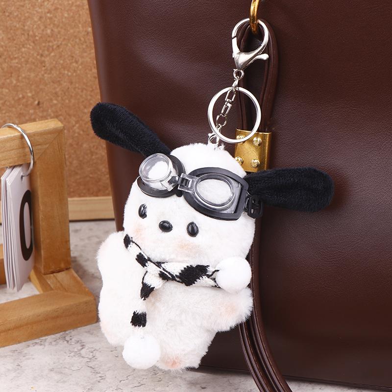 Swim Goggles Pochacco Plush Toy Cartoon Scarf Puppy Pendant Soft Stuffed Doll Keychain Car Key Ring Backpack Bag Decor
