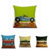 Vintage Car Dog Print Pillow Case In Beautiful Cotton Linen For Stylish Home Decor