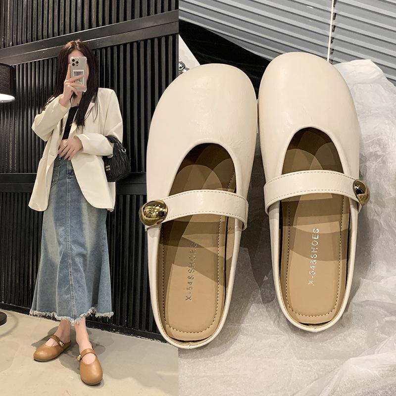 Mary Jane française sac tête demi-pantoufles femmes été 2025 nouveau avec jupe mules paresseuses pantoufles cool talon bas