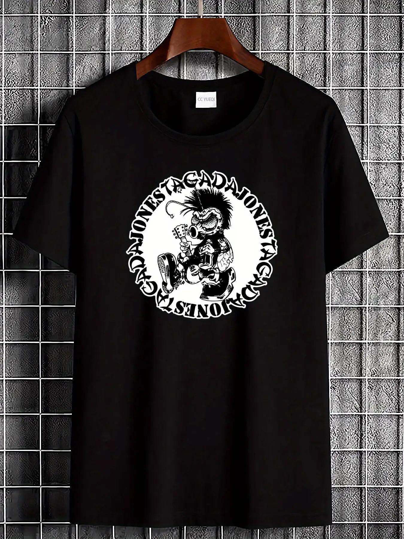 TAGADA JONES Punk Rock Logo T-Shirt - Unisex Anarchist Symbol & Distressed Print Streetwear Tee XS