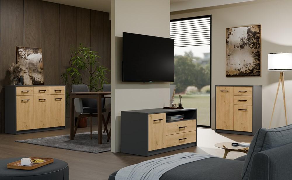 Cassettiera Simplo 3D3S Mobile 109 Cm 3 Ante 3 Cassetti Antracite Rovere Artisan