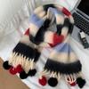 Color blocked Tassel Scarf for Women in Winter New High End Warm and Thickened Scarf for Students Korean Style Versatile Decoration