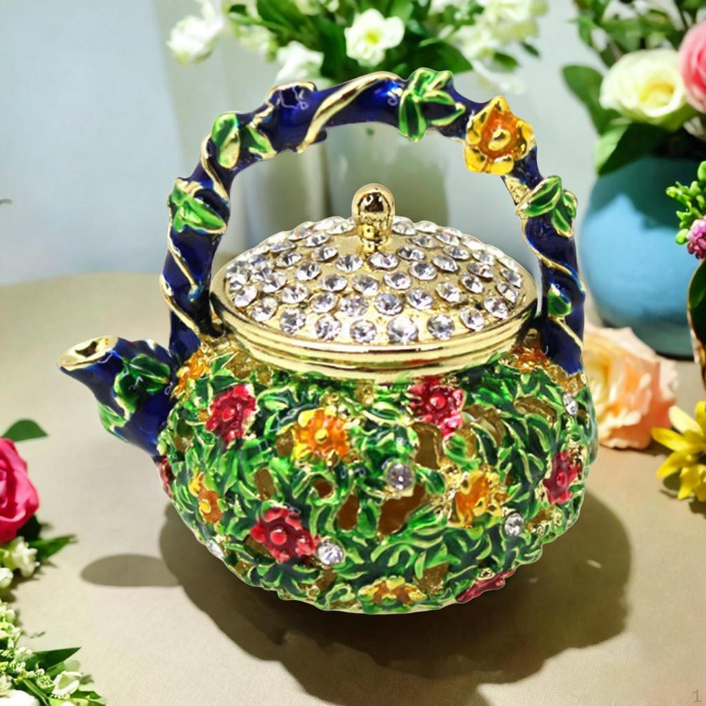 Creative Trinket Jewelry Box Enameled Teapot Necklace Rings Holder Collectible Storage Jar