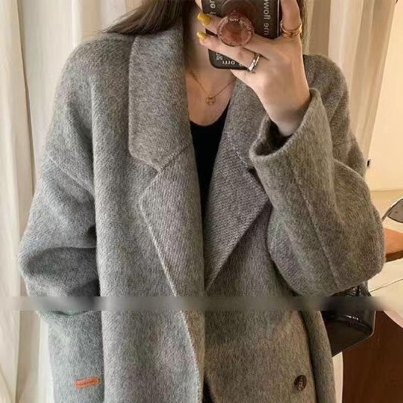 

Двустороннее шерстяное пальто Свободное повседневное шерстяное пальто S